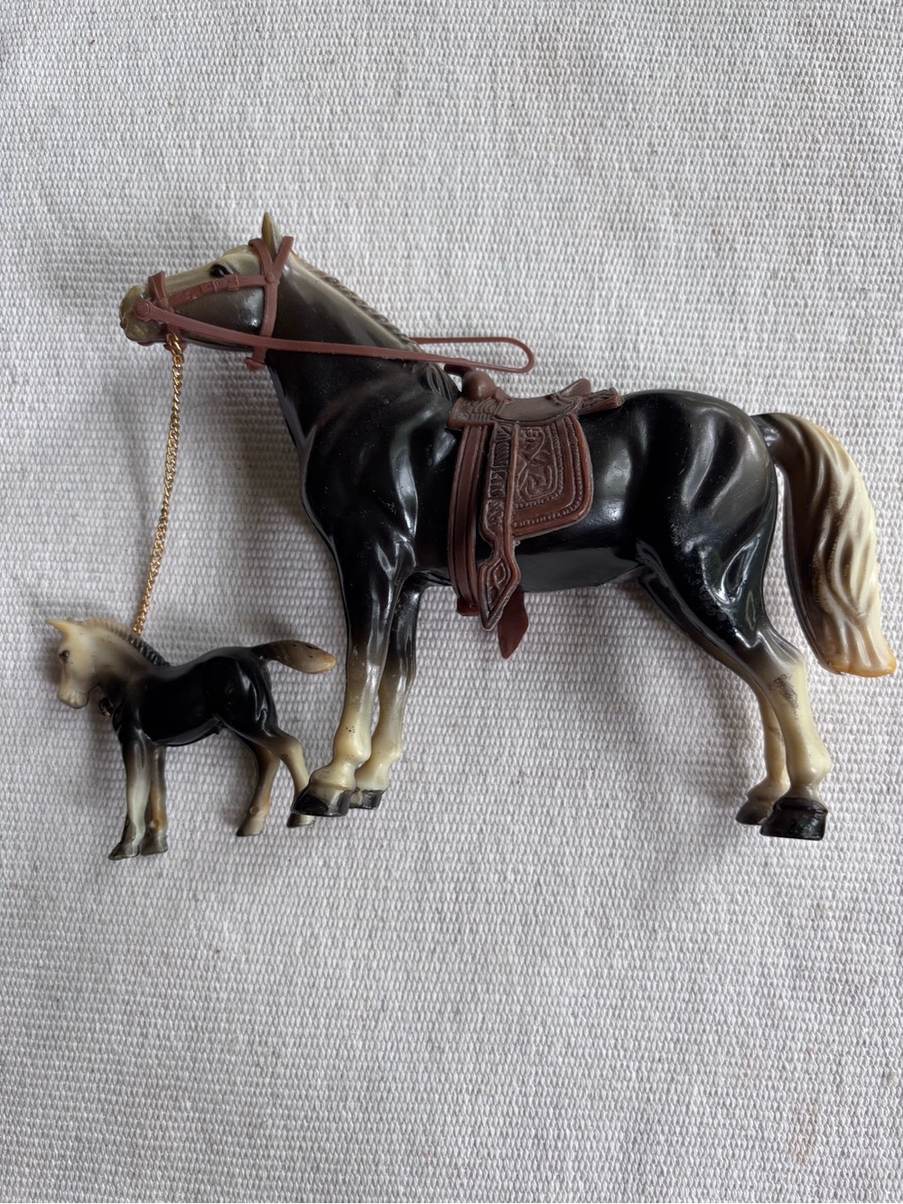 VTG Celluloid Plastic Horse With Tethered Foal WS Toys Made in Hong Kong
